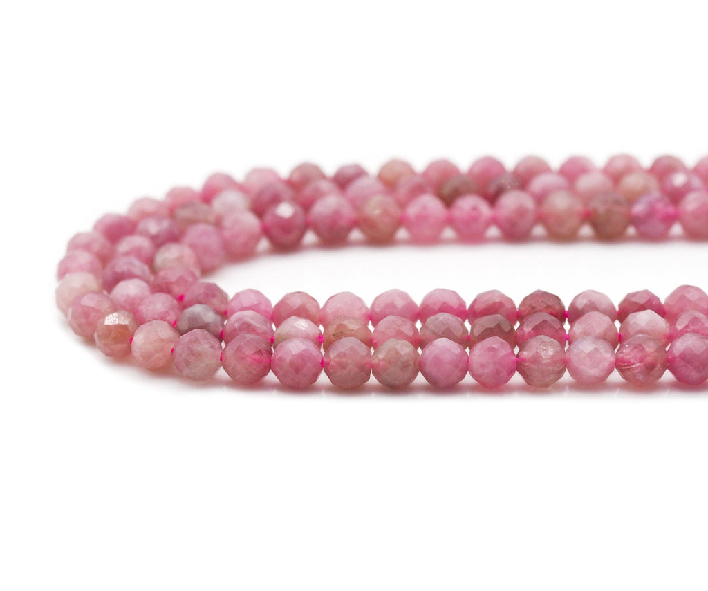 Genunie Pink Tourmaline Round Faceted Beads, Sku#U1400