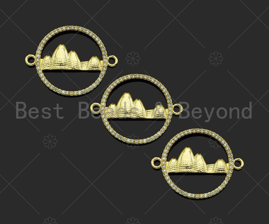 Gold Filled CZ Micro Pave Mountain On Round Ring Shape Connector,18K Gold Filled Charm, Necklace Bracelet Connector,26x20mm,Sku#LK350