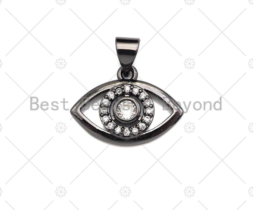 CZ Micro Pave Evil Eye Pendant/Charm, Bracelet Necklace CZ Evil Eye Pendant Charm, Silver/Gold/Rose Gold/Black Tone,17x13mm,Sku#Y375