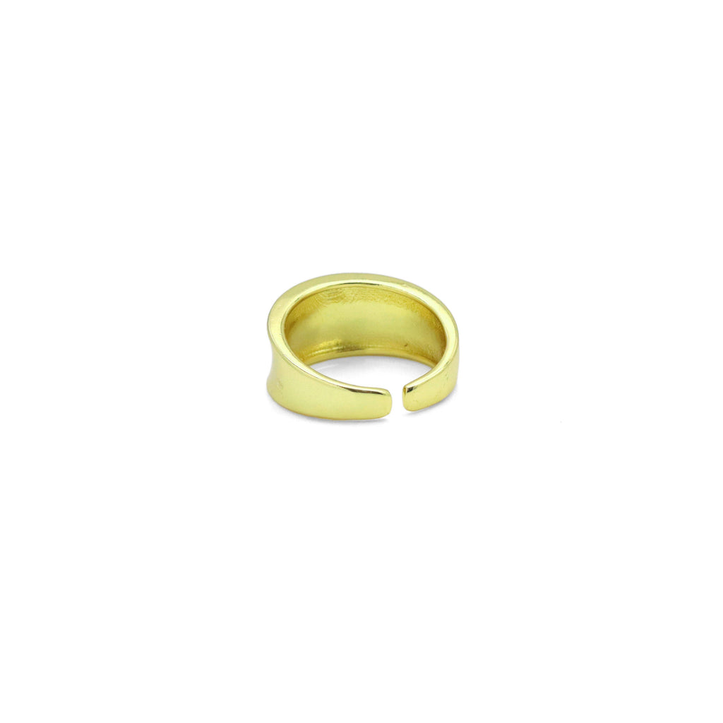 Gold Band with White Pearl Adjustable Ring, Sku#LK1054