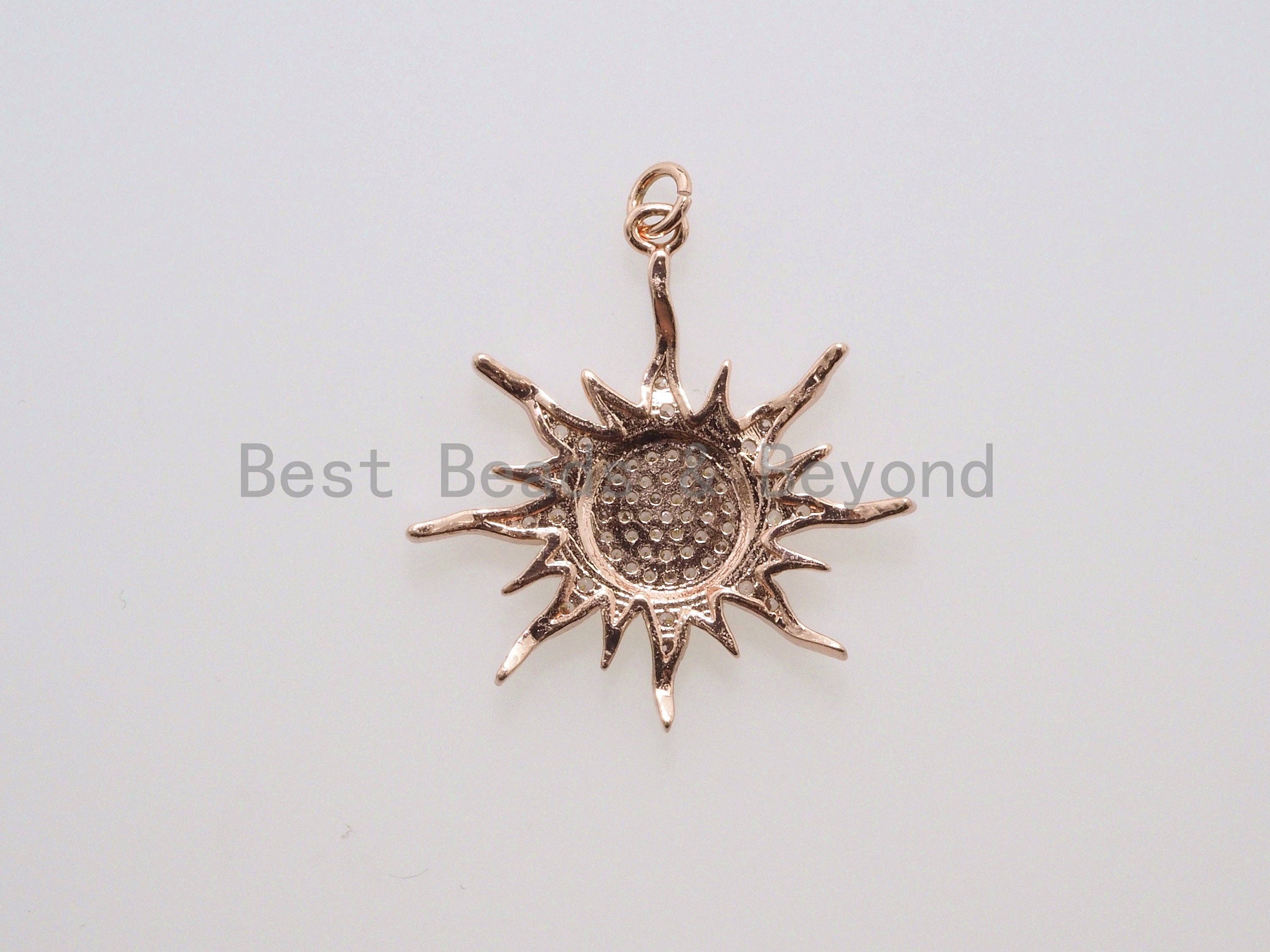 CZ Micro Pave 31mm Sunburst Pendant, Cubic Zirconia Paved Charm, CZ Pave Findings,31x33mm,, sku#F482
