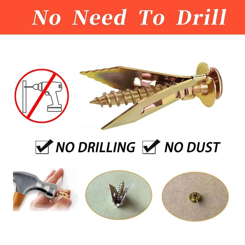 60Count Drywall Self Drilling Anchors and Screws,Easy Application,No Drill or Holes in Wall,Heavy-Duty Zinc-Plated Steel Anchors with Self-Tapping Screws,Hollow Screws and Anchors for Tv,Bicycle,Cabinet Fixing Accessories.