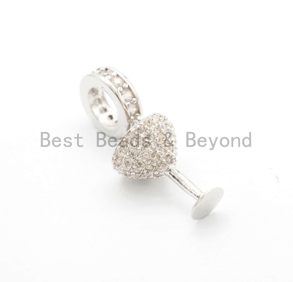 CZ Micro Pave Cocktail Glass Dangle Charm, Pave Wine Charm/Pendant, Large hole/Big hole European style bracelet charm Beads, 22x8mm,sku#Y149