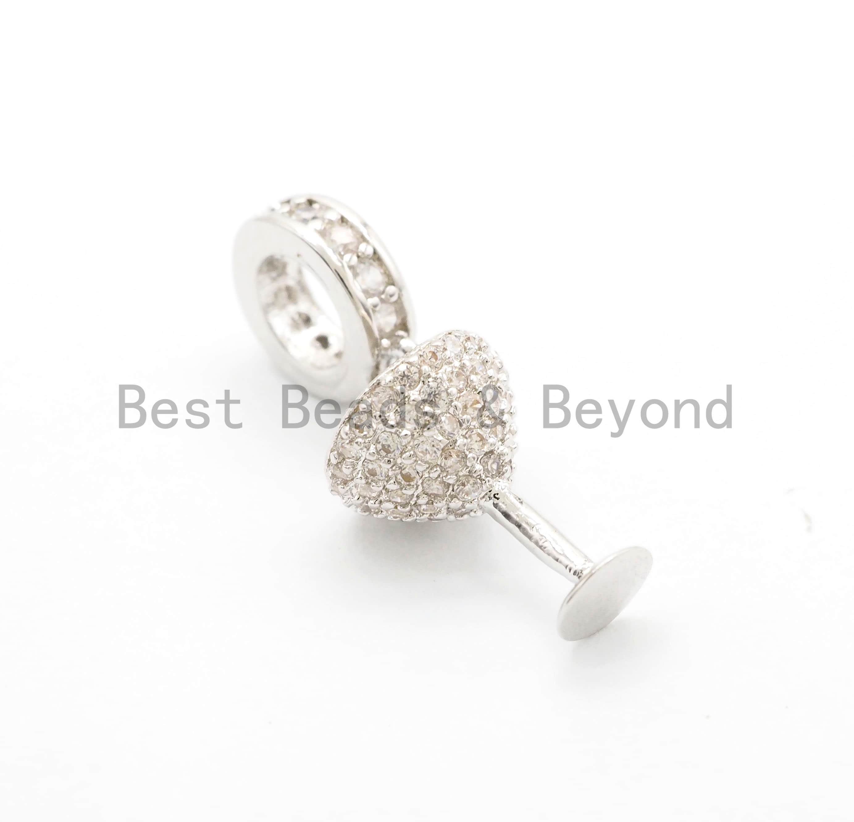 CZ Micro Pave Cocktail Glass Dangle Charm, Pave Wine Charm/Pendant, Large hole/Big hole European style bracelet charm Beads, 22x8mm,sku#Y149