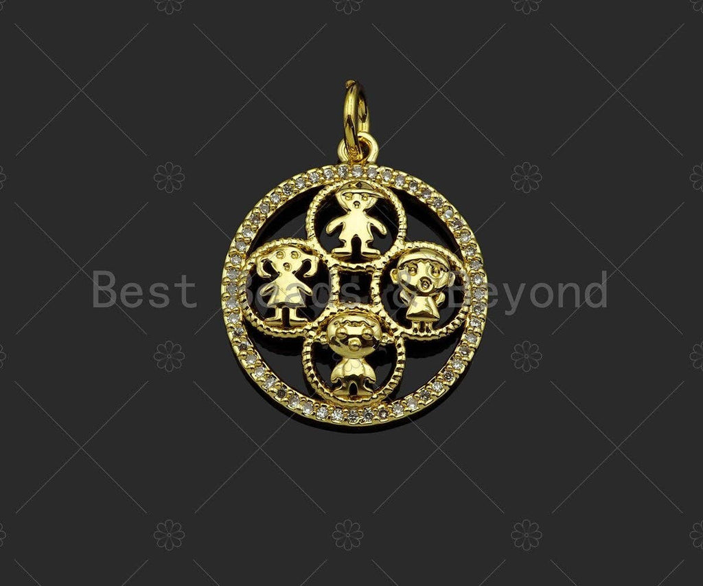 Gold Filled CZ Micro Pave Cute Baby On Round Ring Shape Pendant,18K Gold Filled Girl Boy Charm, Necklace Bracelet Pendant,20x24mm,Sku#LD99