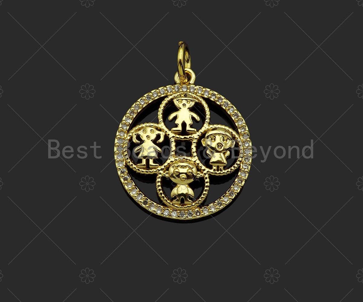 Gold Filled CZ Micro Pave Cute Baby On Round Ring Shape Pendant,18K Gold Filled Girl Boy Charm, Necklace Bracelet Pendant,20x24mm,Sku#LD99