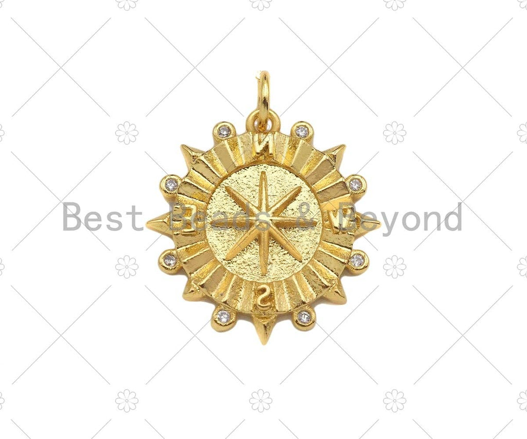 18K Gold North Star on Round Coin Shape Pendant,CZ Gold Medallion Charm, Necklace Bracelet Charm Pendant,19x20mm,Sku#Z1325