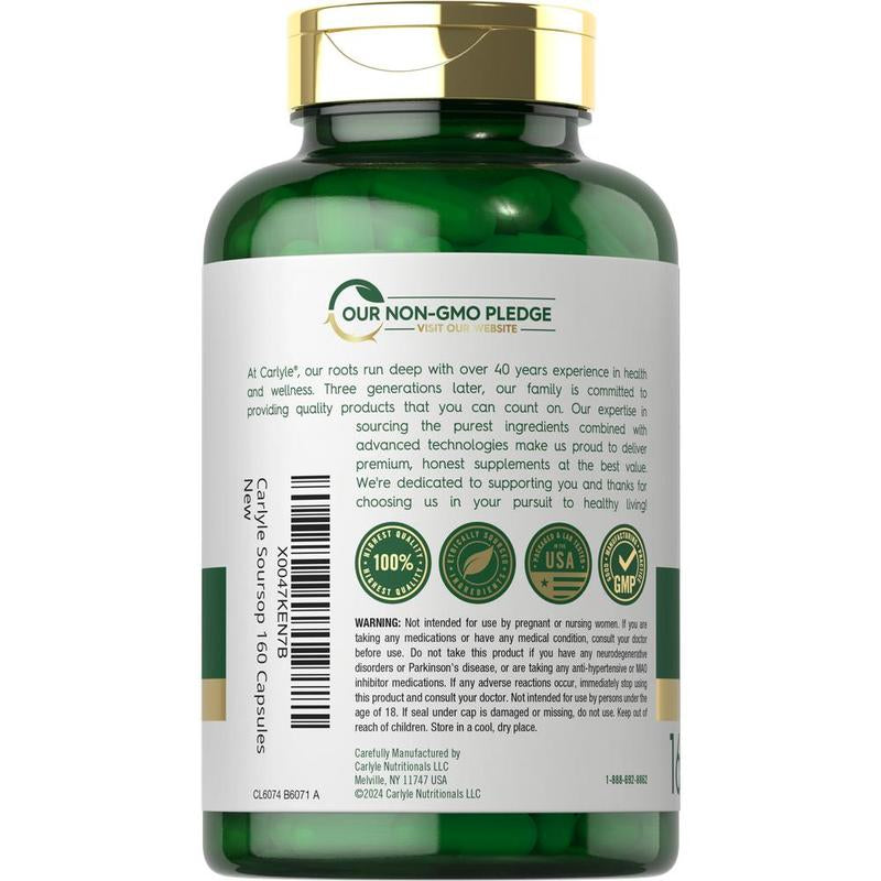Carlyle Soursop Leaves | 2000Mg | 160 Capsules | Traditional Herb | Non GMO, Gluten Free Supplement