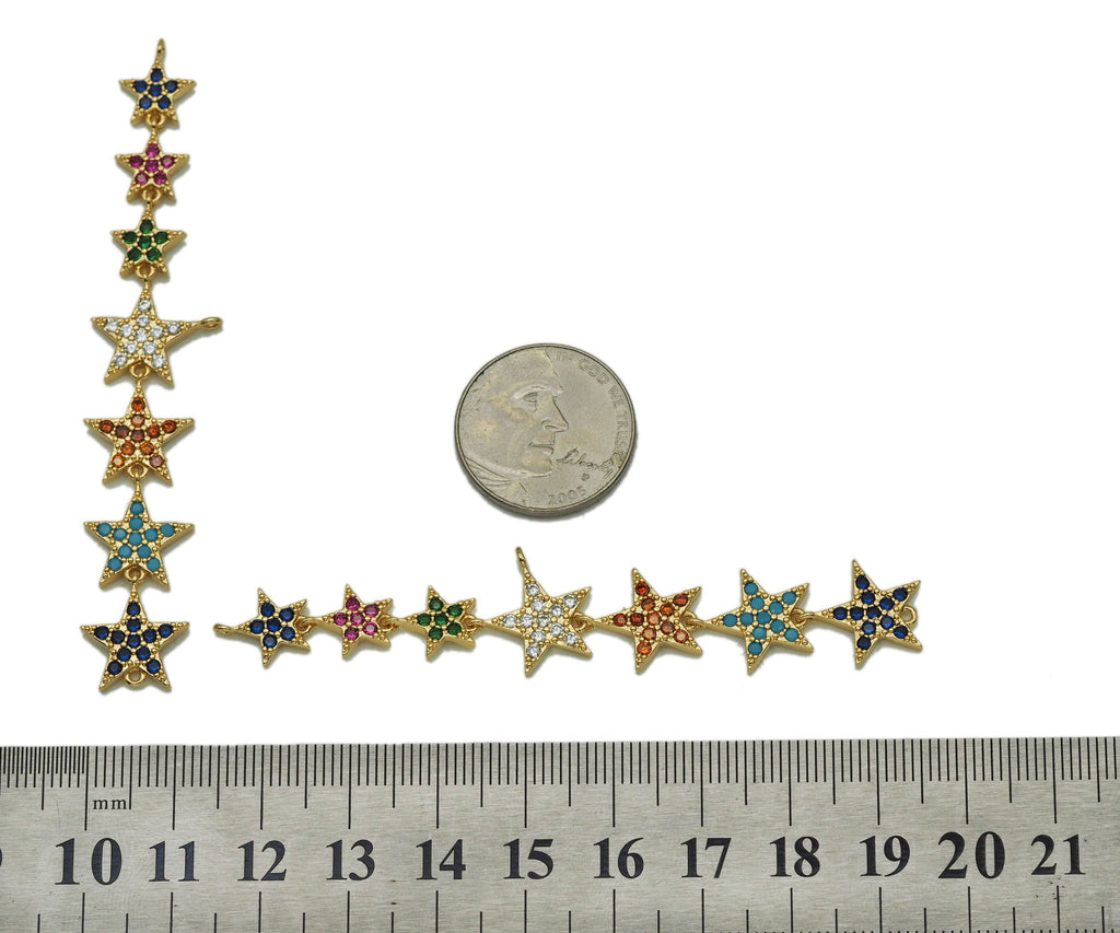 Colorful CZ String Five Point Star Charm, Sku#JL112