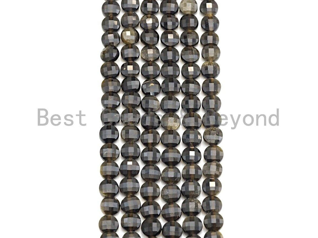Double Sided Turtle Shell Cut Natural Silver Obsidian Coin Shape beads, 6mm/8mm/10mm Natural Gemstone Beads, 15.5" Full strand, Sku#U797
