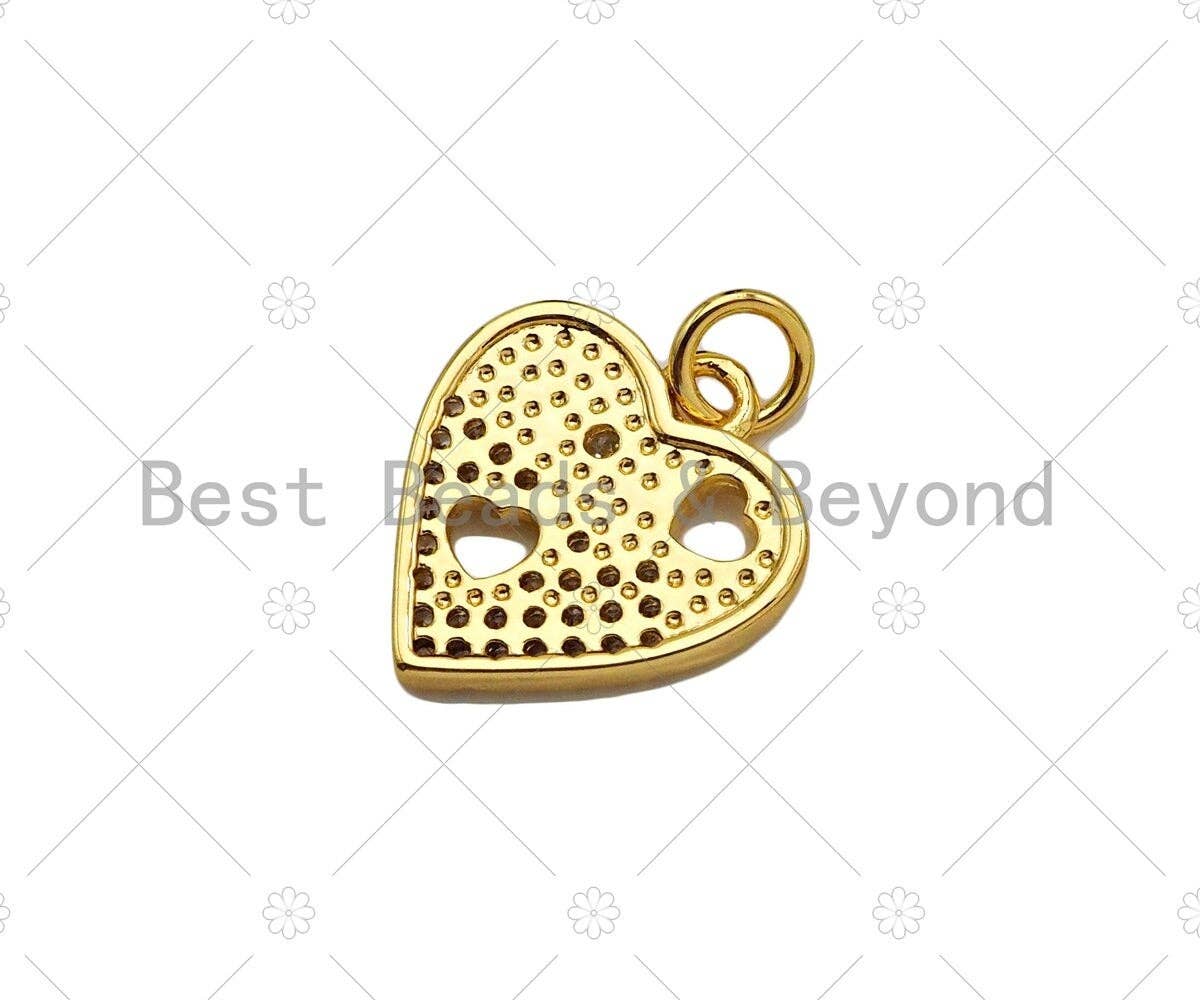 CZ Micro Pave Love Word with Hollow Out Heart On Heart Pendant,18K Gold Charm, Necklace Bracelet Charm Pendant,14x16mm,Sku#LK307