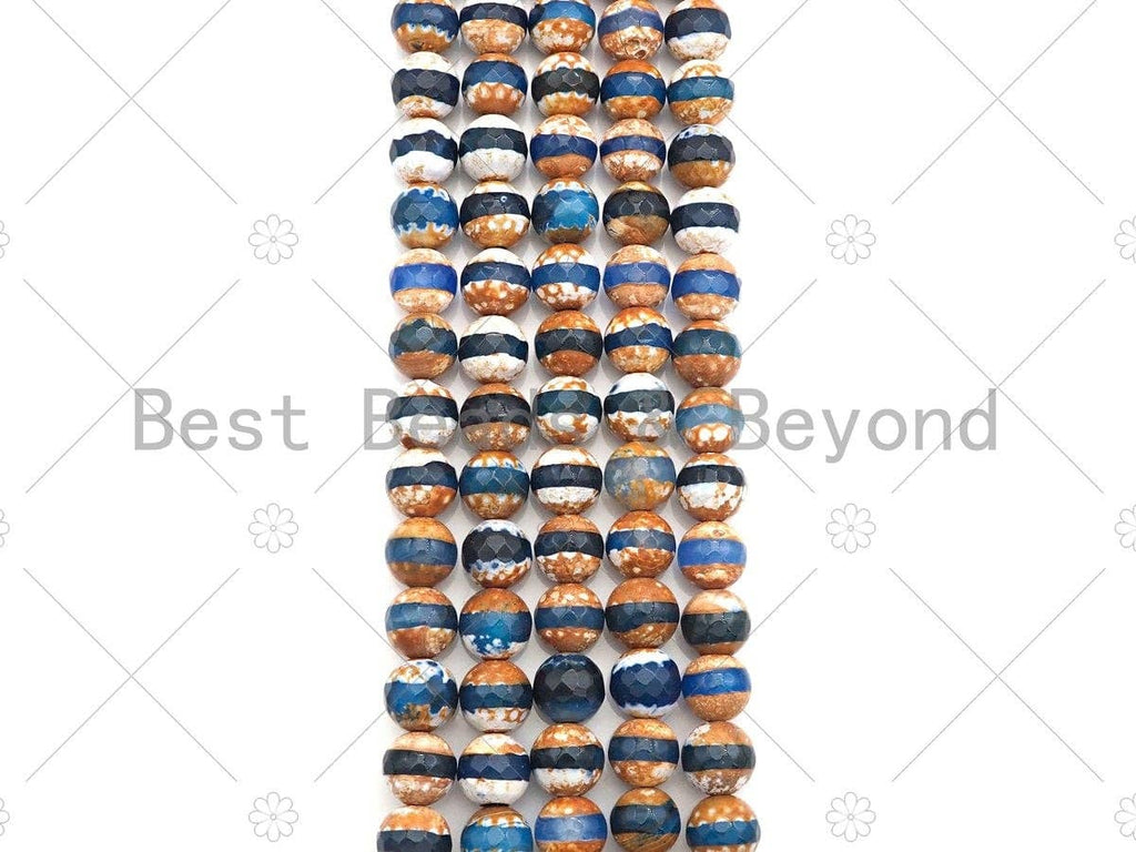 Natural Brown White Blue Line Tibetan Agate, 6mm/8mm/10mm, Natural Tibetan Blue Line Agate, 15.5" Full Strand, sku#U959