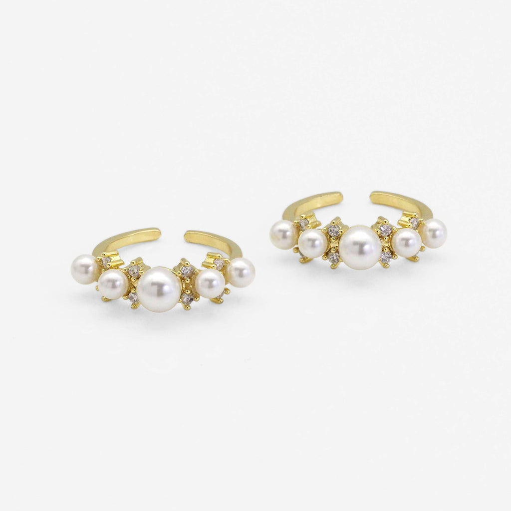 Gold CZ White Pearl Round Ring Adjustable Ring, Sku#LD411
