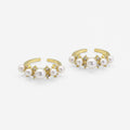 Gold CZ White Pearl Round Ring Adjustable Ring, Sku#LD411