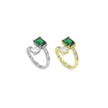 Gold Silver Green Clear Square CZ Adjustable Ring, Sku#A134