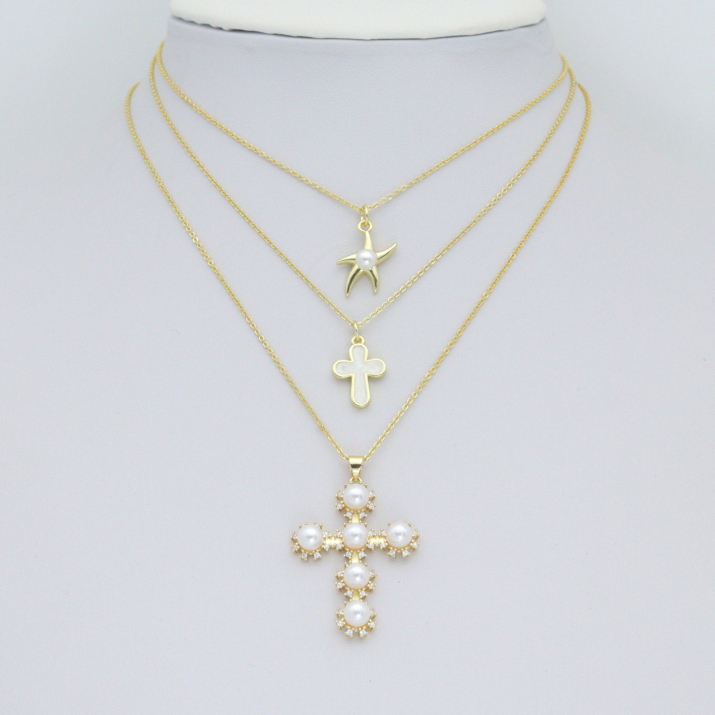 White Pearl Heart White Cross Shell Starfish Charm Pendant,Sku#LD746