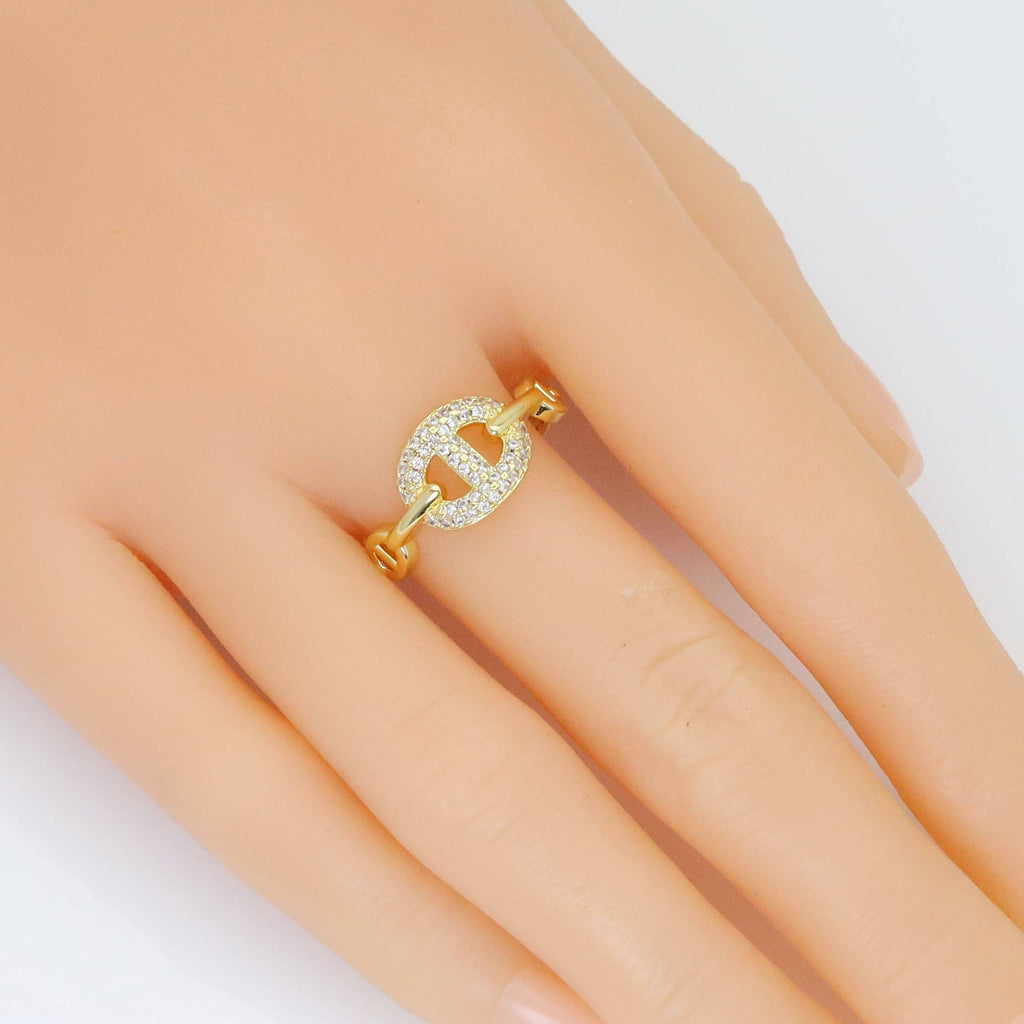 Gold CZ Anchor / Mariner Link Adjustable Ring, Sku#LD559