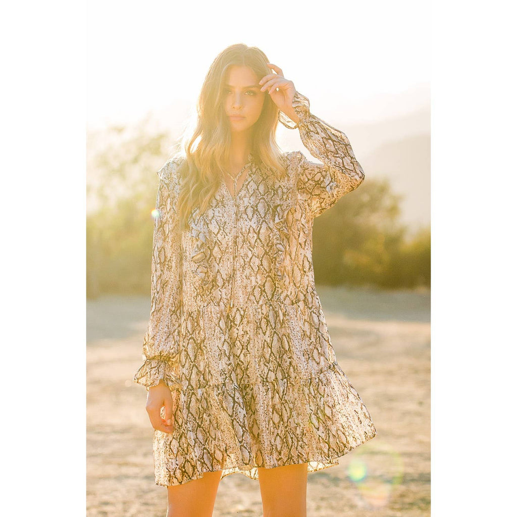 Vera-Snake Print Ruffle Dress