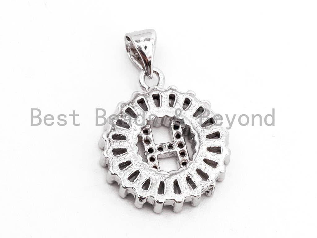 CZ Micro Pave Initial Letter H Charm/Pendent Beads,Cubic Zirconia Pave Alphabet Beads Pendent, Gold/Silver Finish,16x18mm,sku#Z227