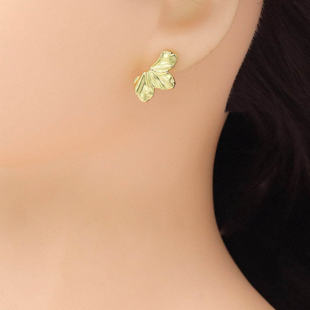 Gold Silver Hammered Flower Shape Stud Earrings, Sku#LX735