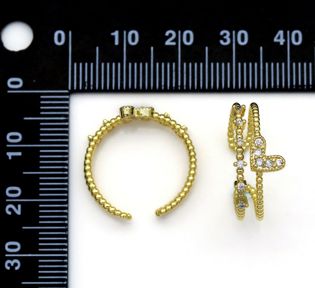 CZ Tiny Gold Heart Double Line Ring, Sku#LD337