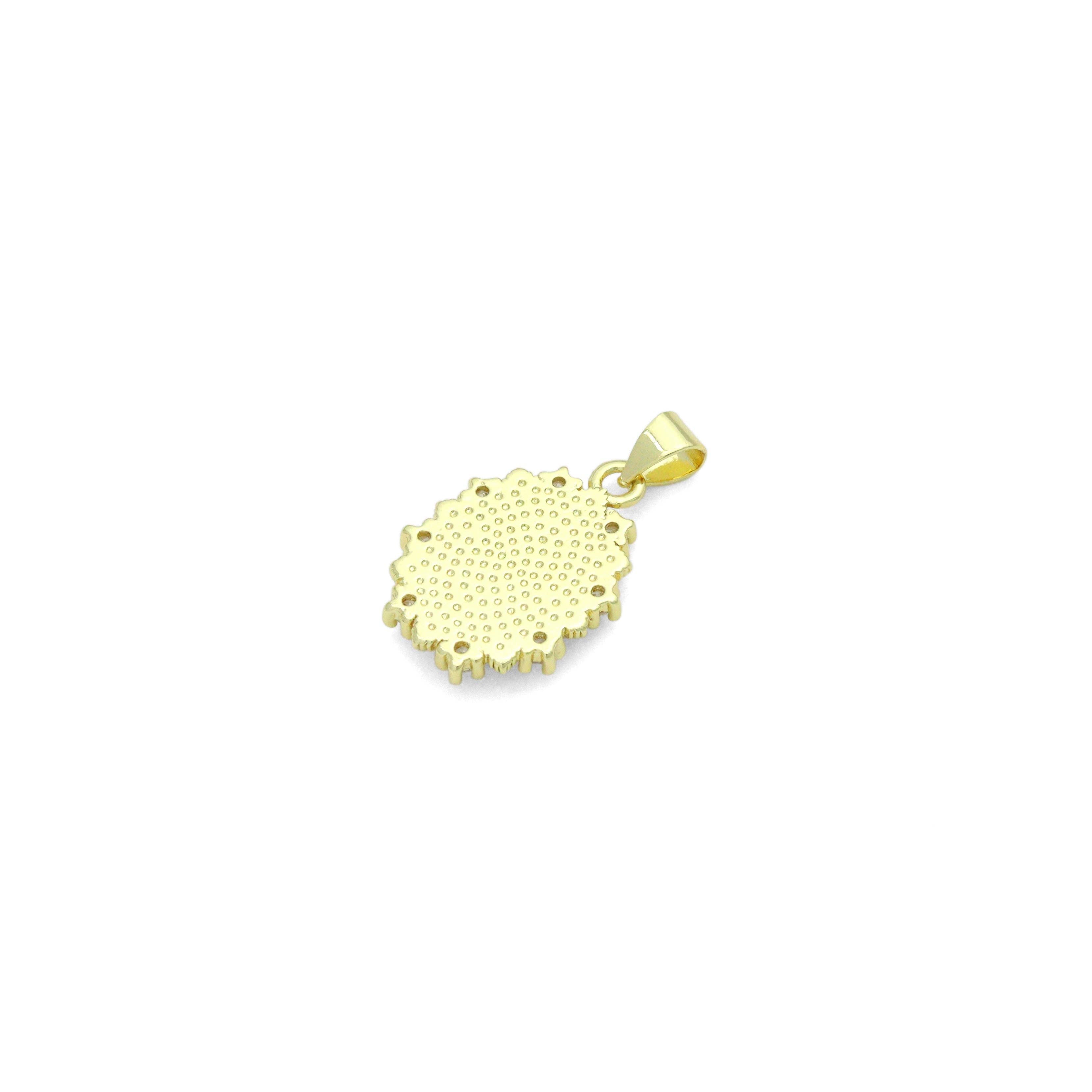 Clear CZ Gold Virgin Mary On Oval Picture Frame Charm Pendant, Sku#LK1204