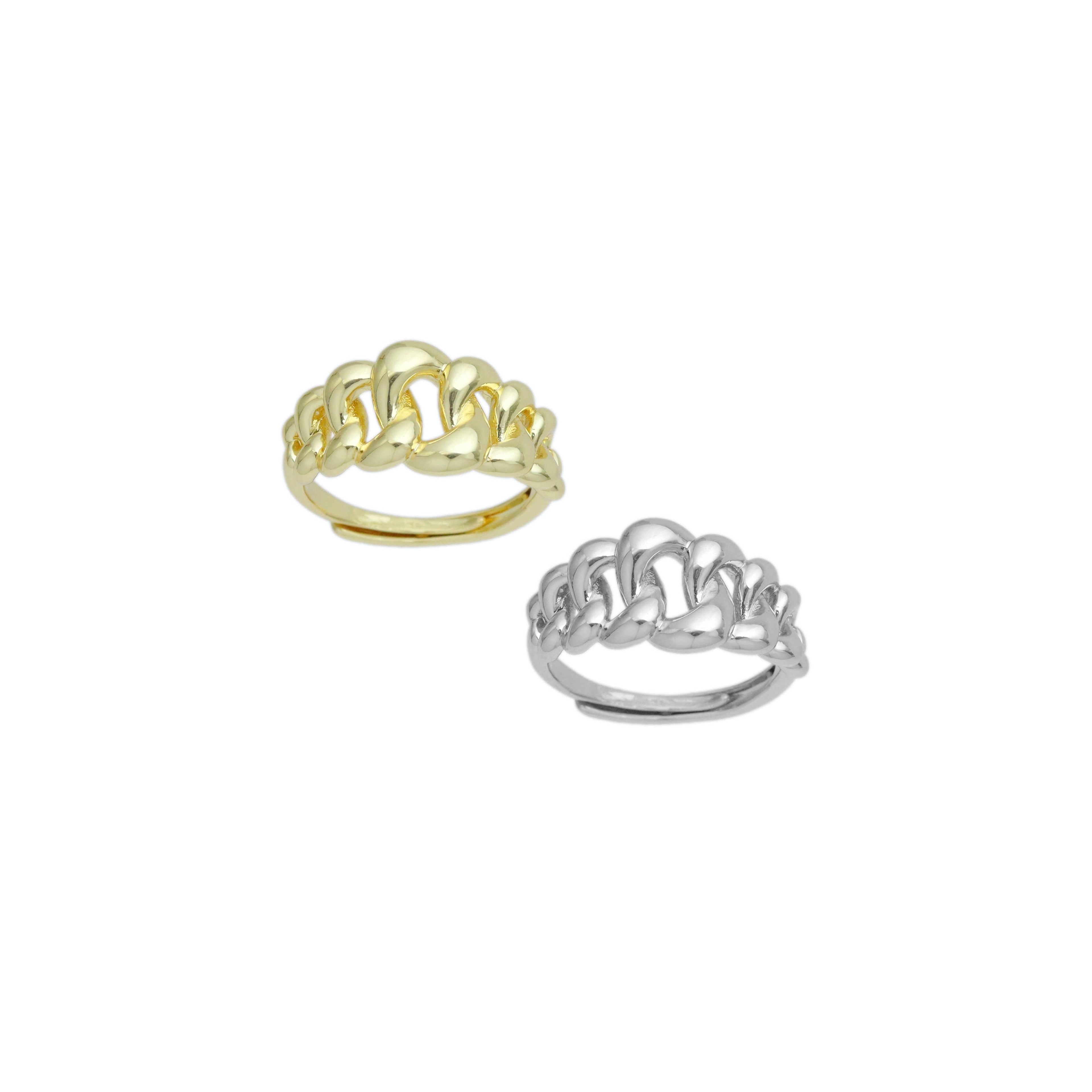 Gold Silver Oval Link Adjustable Ring, Sku#A223