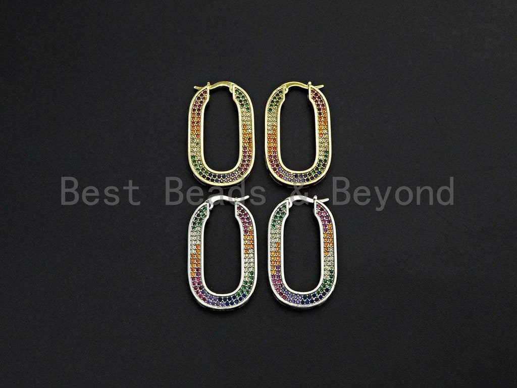 Colorful CZ Huggies Oval Shape Loop Earrings,  Sku#J248