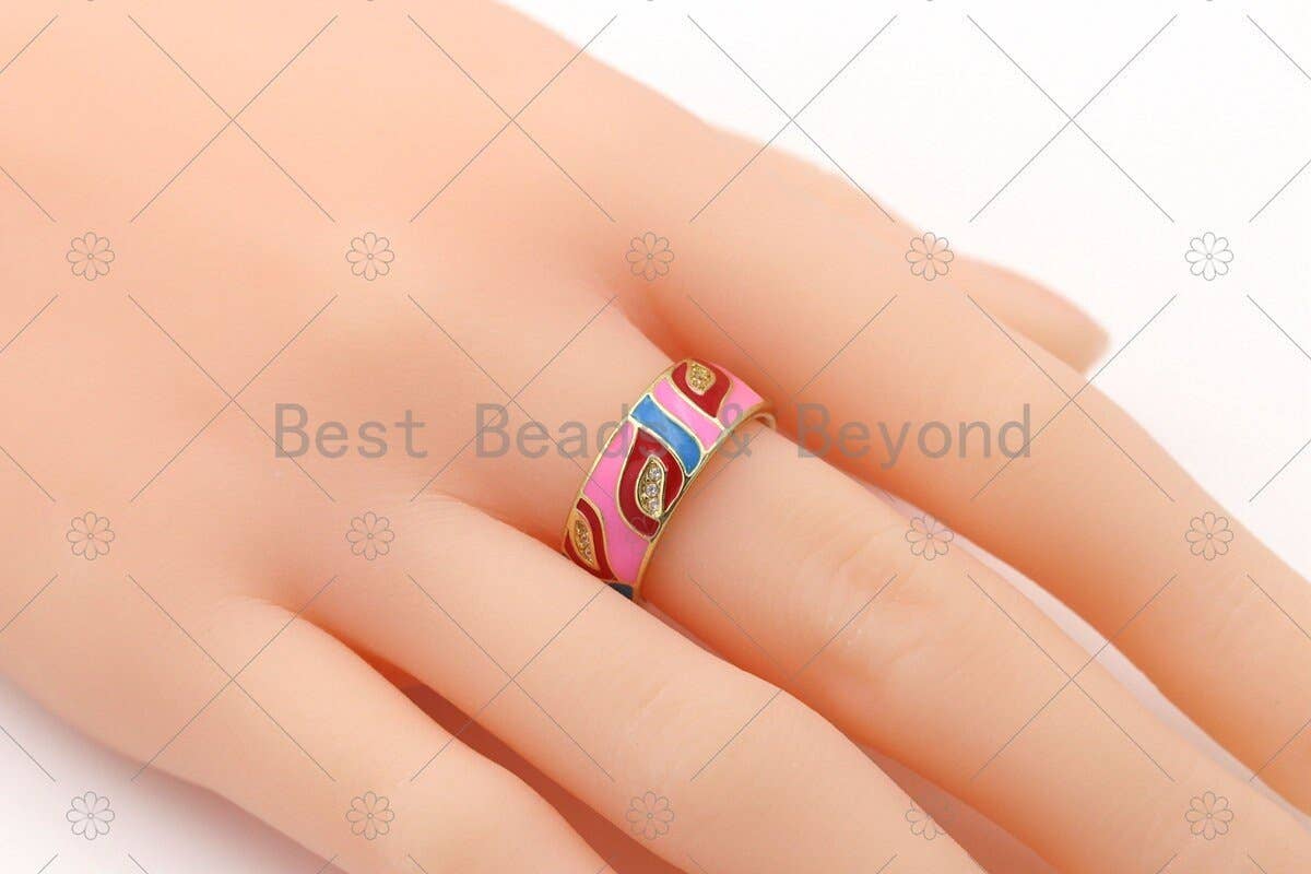 CZ Leaf on Enamel Band Shape Adjustable Ring, Sku#JL62