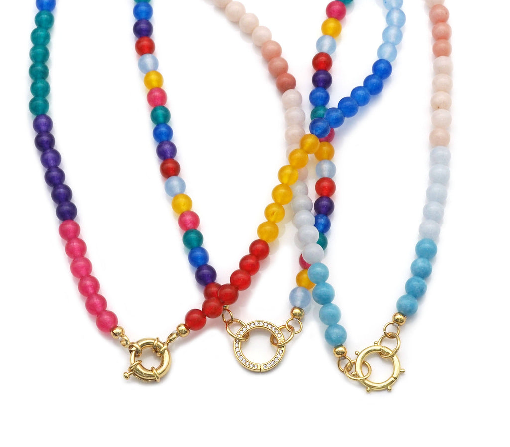 Pastel Color Semi-Precious Gemstone Nekclace, Sku#EF202