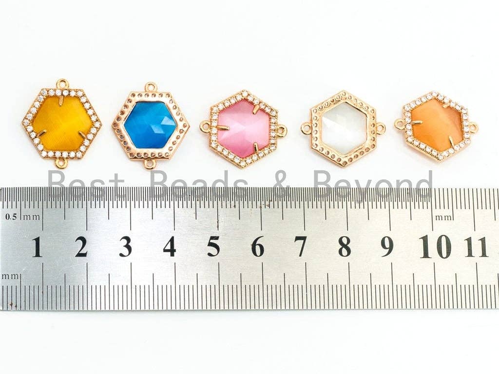 Connecteur hexagonal à facettes avec pierre œil-de-chat, réf. A81
