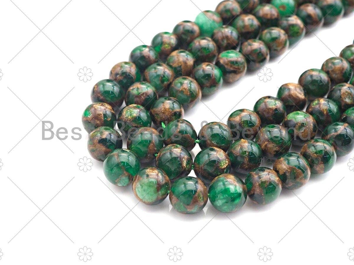 Gold Clinquant Beads, 4mm/6mm/ 8mm/10mm/12mm, Cloisonne Green Colors, 15.5" Full Strand Wholesale Gemstones,sku#U957