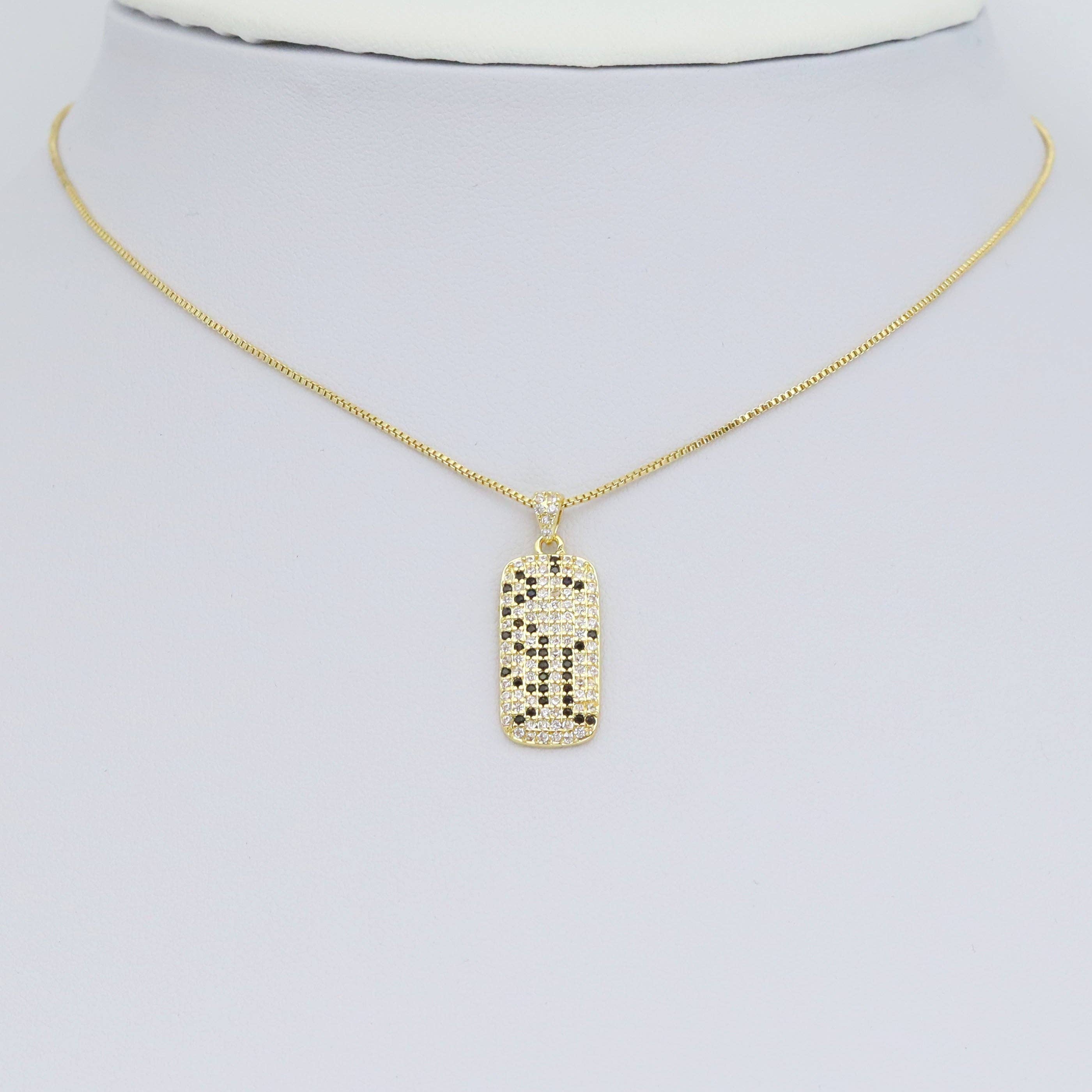 Black Clear CZ Gold Silver Rectangle Animal Print Patten Charm Pendant, Sku#A381