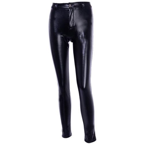 "Pantalon en cuir taille haute RockRider – Simili-cuir noir brillant sexy, style rock & roll audacieux"