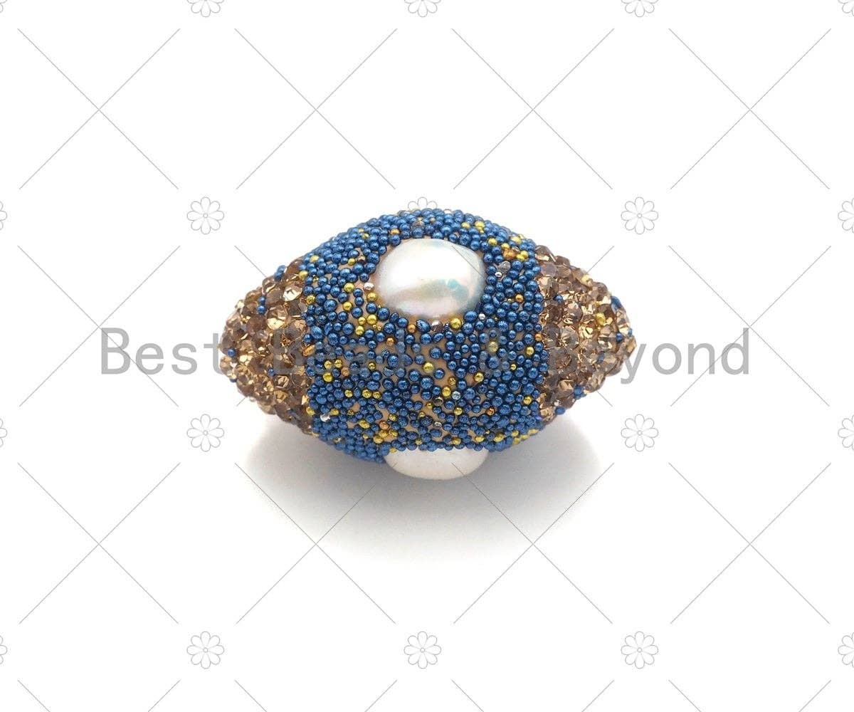 NEW Style Oval Football Shape Druzy Rhinestone Spacer Beads, Gold Tone Druzy Pearl Crystal Beads, Pave Rhinestone Spacer, 17x26mm, sku#V63