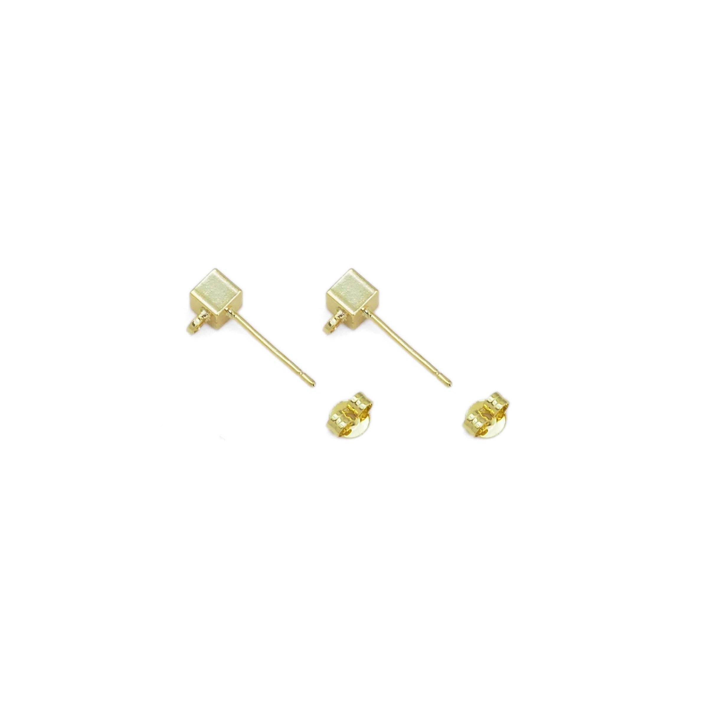 Gold 3D Cube Stud Earrings with hoop, Sku#LX387