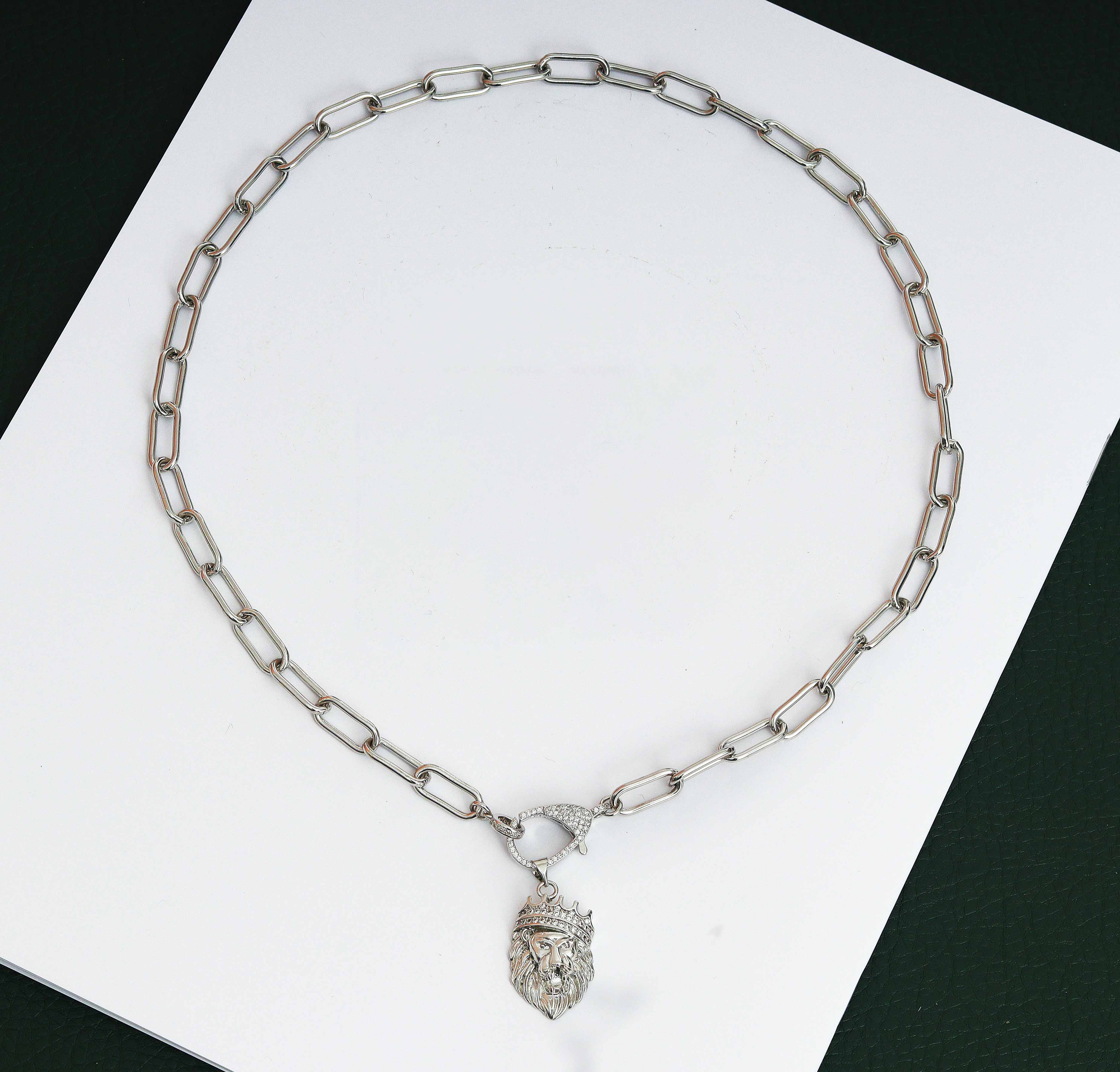 Paperclip Chain Lion Necklace, sku#CL22