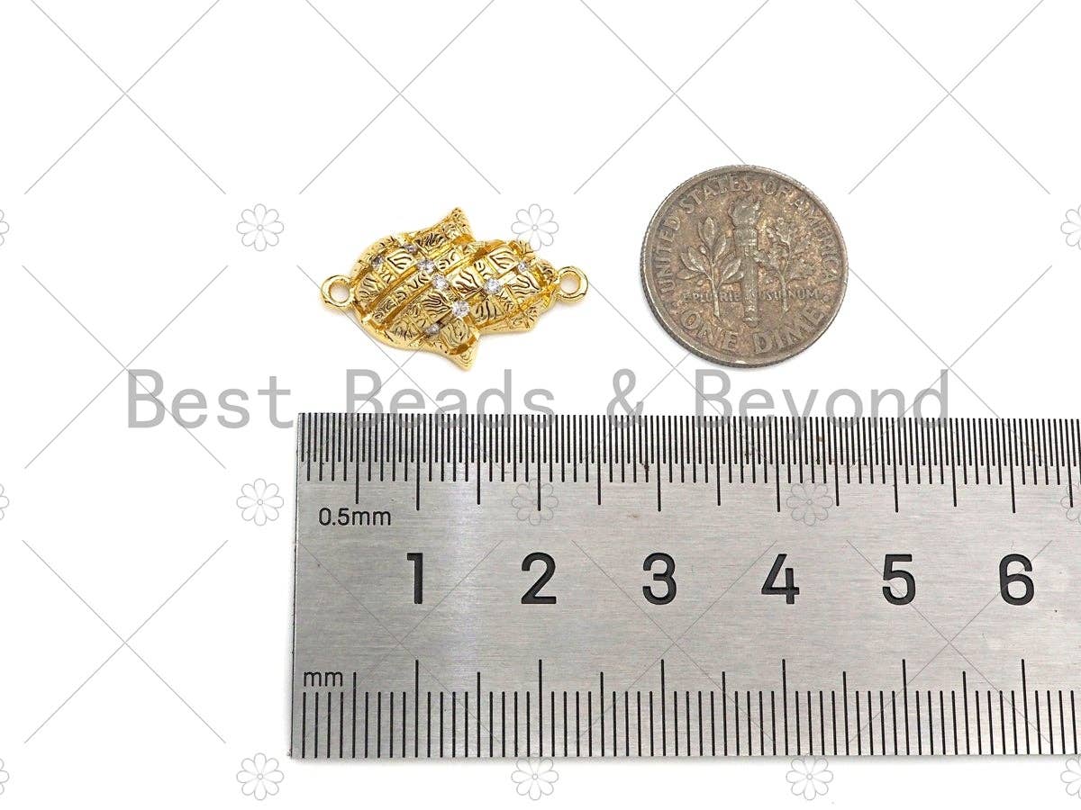 CZ Micro Pave Hamsa Hand Connector, Bracelet Necklace CZ Hamsa Hand Connector, Silver/Gold/Rose Gold Tone,14x23mm,Sku#Y389