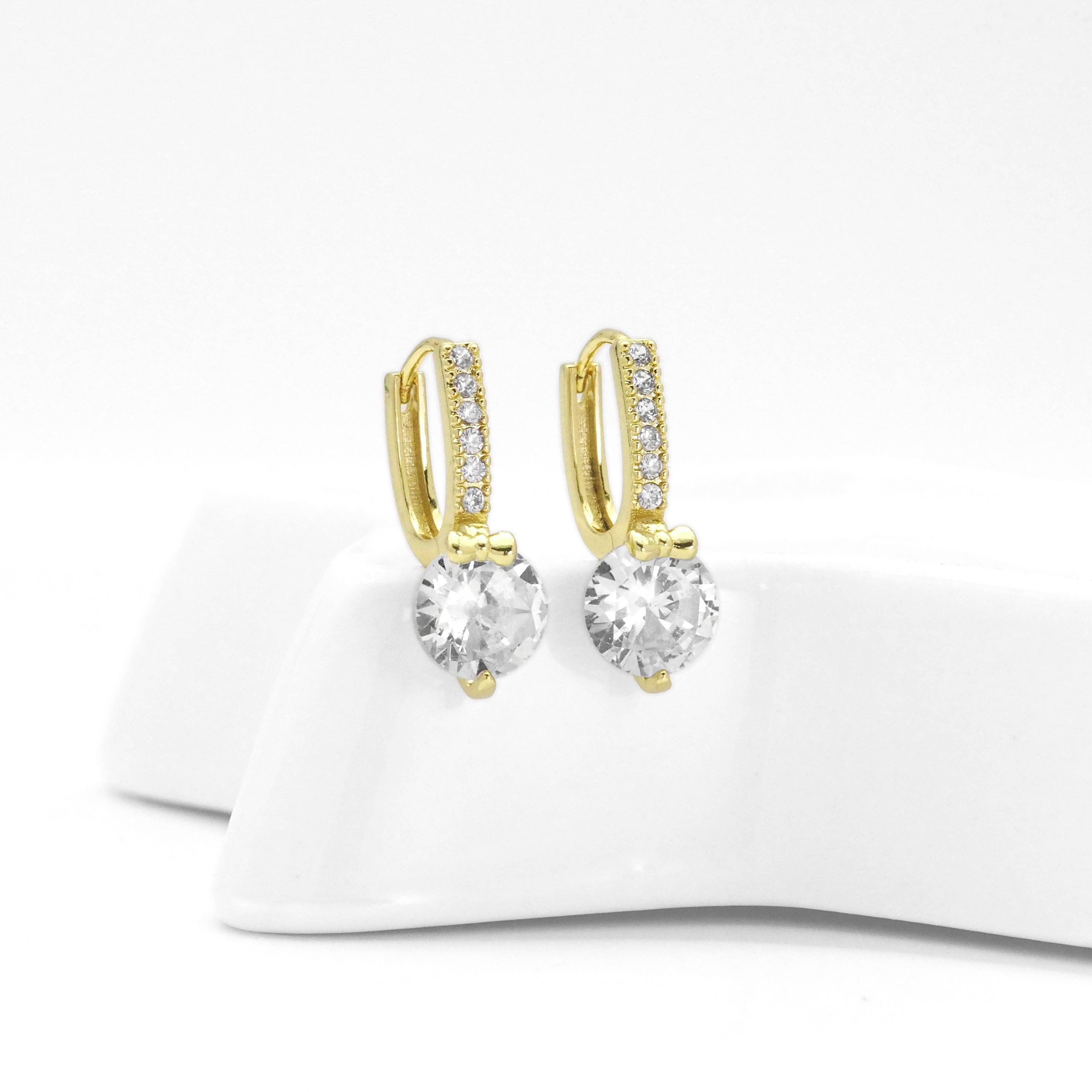 Gold Round CZ with small knot Hoop Earrings, Sku#Y793