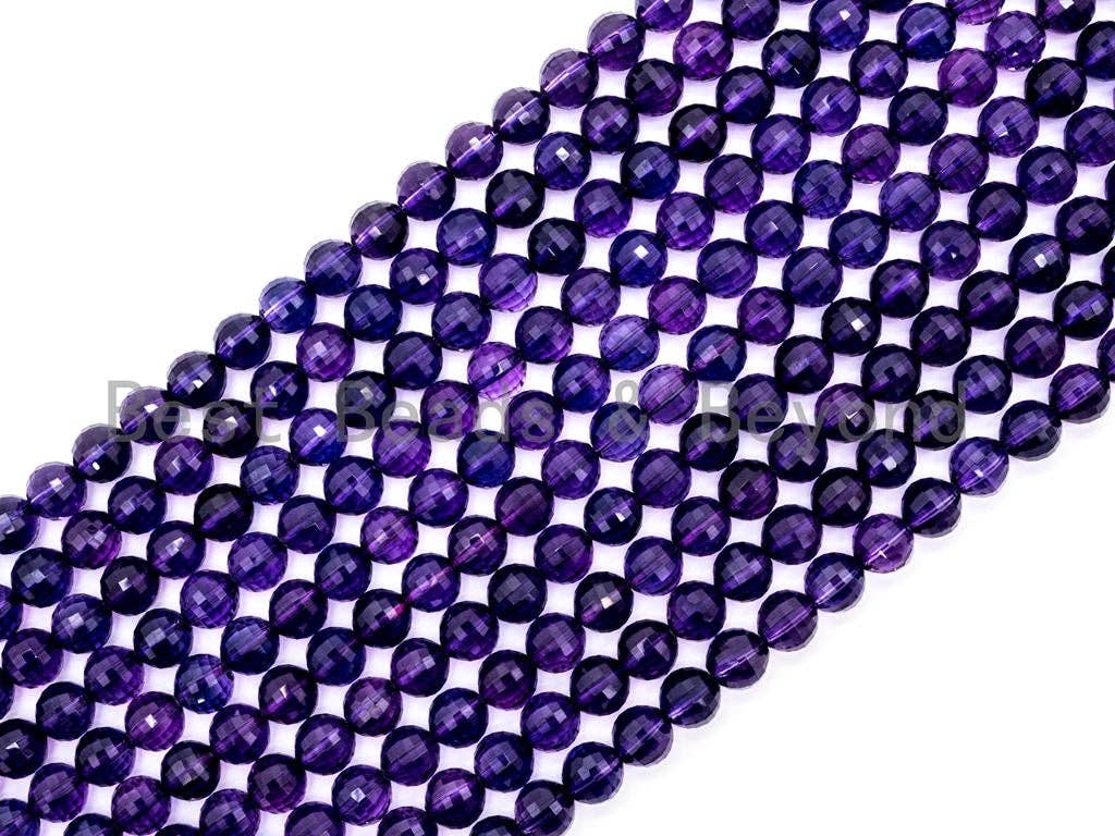 Special Cut Quality Natural Amethyst Round Faceted beads, 6mm/8mm/10mm/2mm, Loose Dark Puple Gemstone Beads, 15.5 inch strand, SKU#V3C