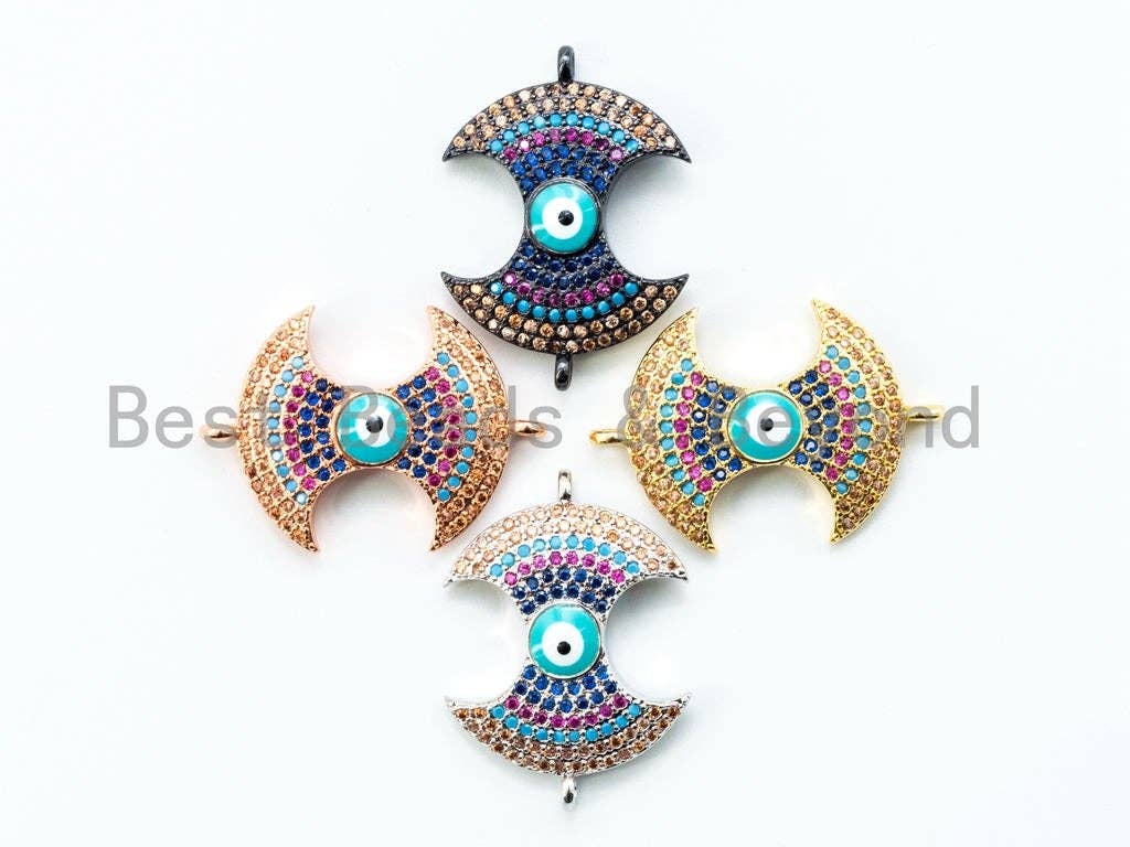 CZ Micro Pave Mixed Color Evil eye connector/Link Finding, Cubic Zirconia CZ Space Connector,26x18mm, sku#E284C