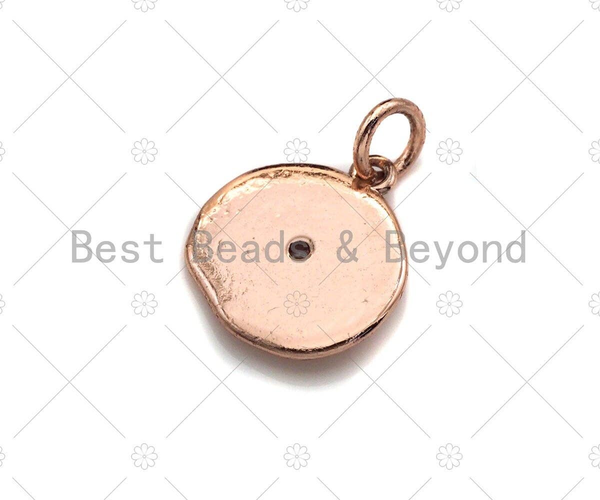 Clear CZ Micro Pave North Star Coin Pendant/Charm,Star Cubic Zirconia Pendant, Silver/Gold /Rose Gold/Black Tone, 13x14mm,Sku#F1169