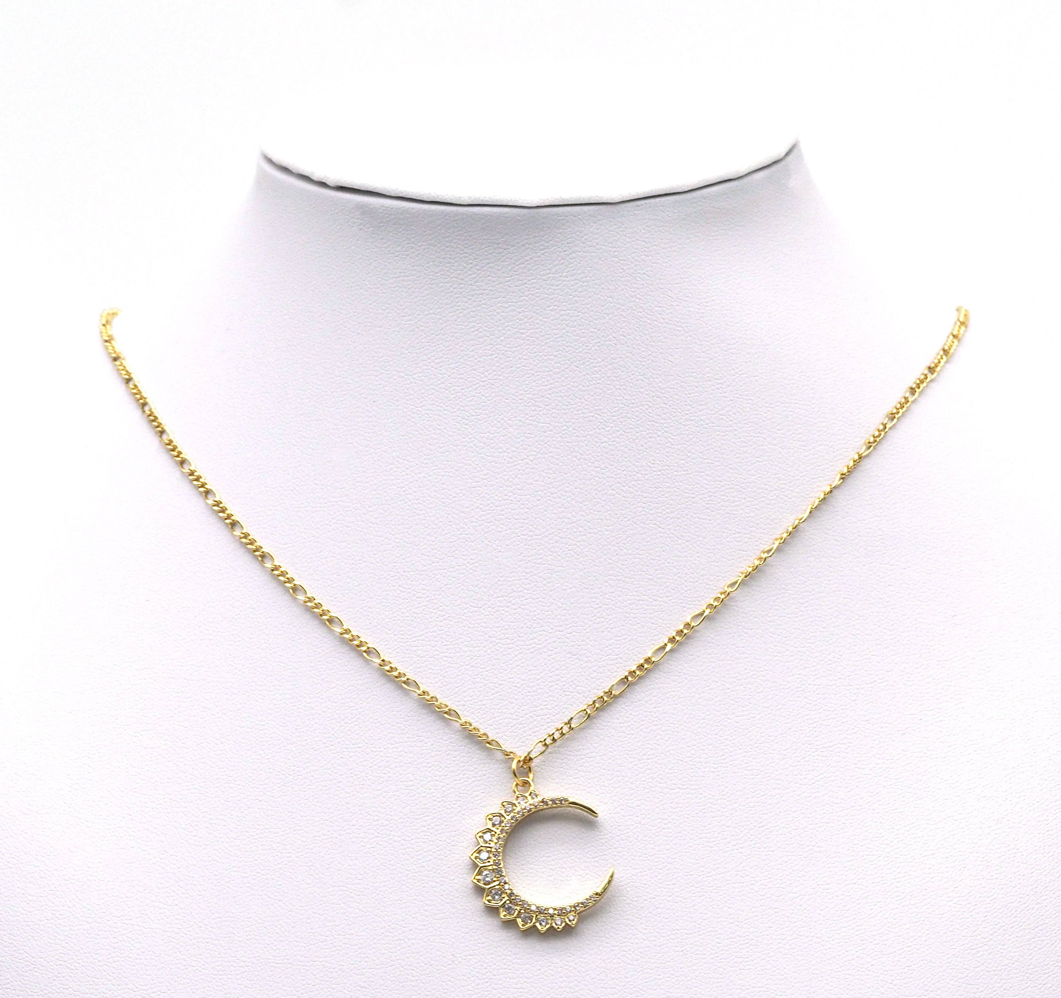 Gold Silver CZ Cresent Moon Charm, Sku#B209
