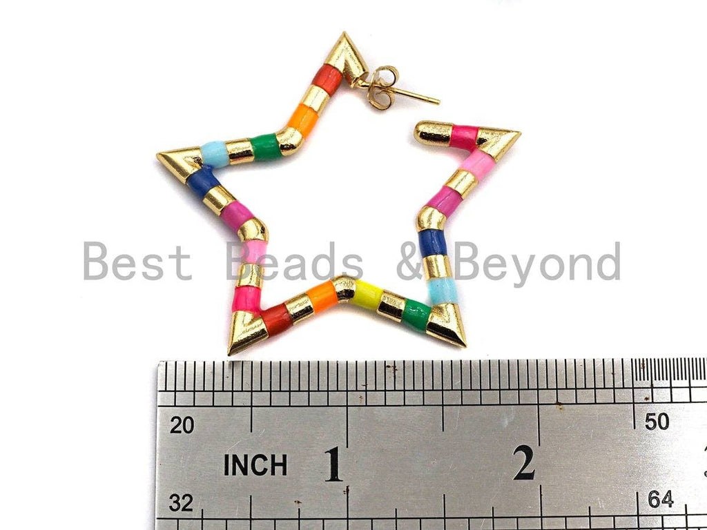 Rainbow Colorful Enamel Pave Five Star Cuff Earring, Enamel earrings, Minimalist Jewelry,47x50mm, sku#J138