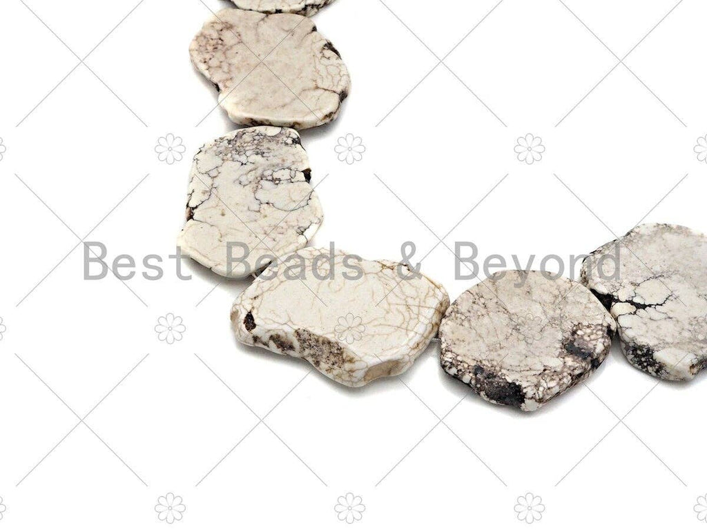 Natural Howlite in Big Flat Irregular Shape, Whtie Turquoise with Millde Hole, Howlite Big Pendant, 47mm, Sku#U1055