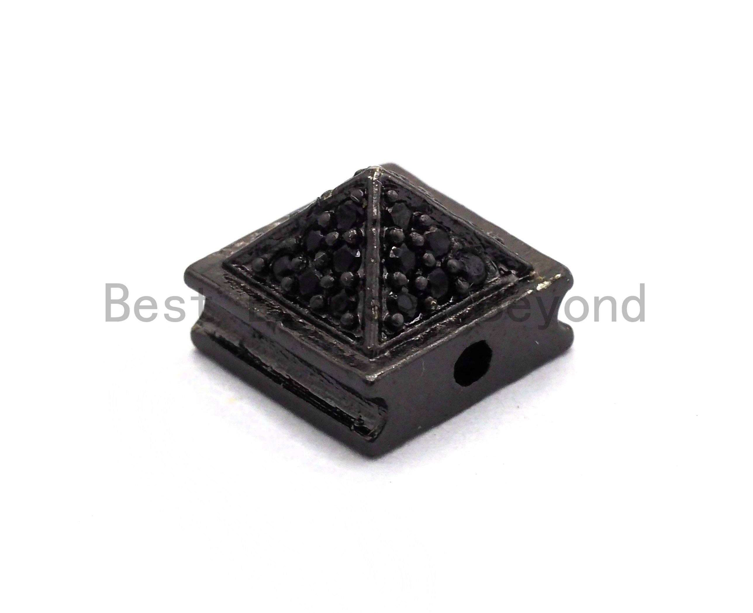 Black CZ Pave On Black Square Beads, Pyramid Spacer Beads, Cubic Zirconia Pyramid Space Beads, 8x6mm, SKU#C95