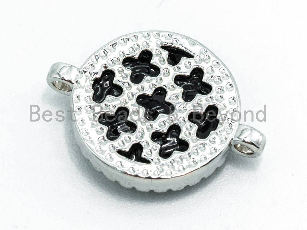 CZ Micro Pave Round Evil Eye Connector with Abalone Shell, Cubic Zirconia Space Connector, CZ Abalone Stone Charm 13x17mm, 1pc,SKU#Z30