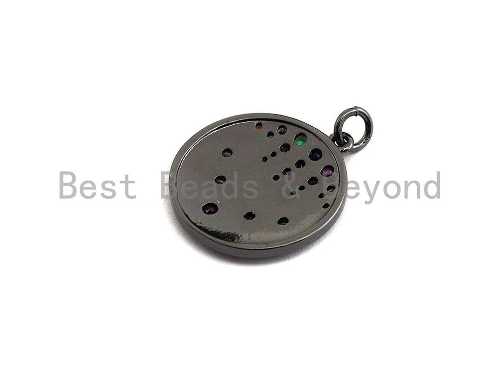 CZ Micro Pave Shooting Star Coin Pendant/Charm, Cubic Zirconia Pendant, Silver/Gold/Rose Gold/Black Tone,19x21mm,Sku#Z425