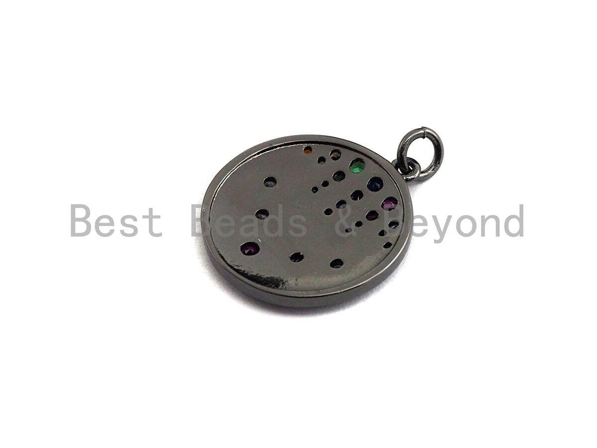 CZ Micro Pave Shooting Star Coin Pendant/Charm, Cubic Zirconia Pendant, Silver/Gold/Rose Gold/Black Tone,19x21mm,Sku#Z425