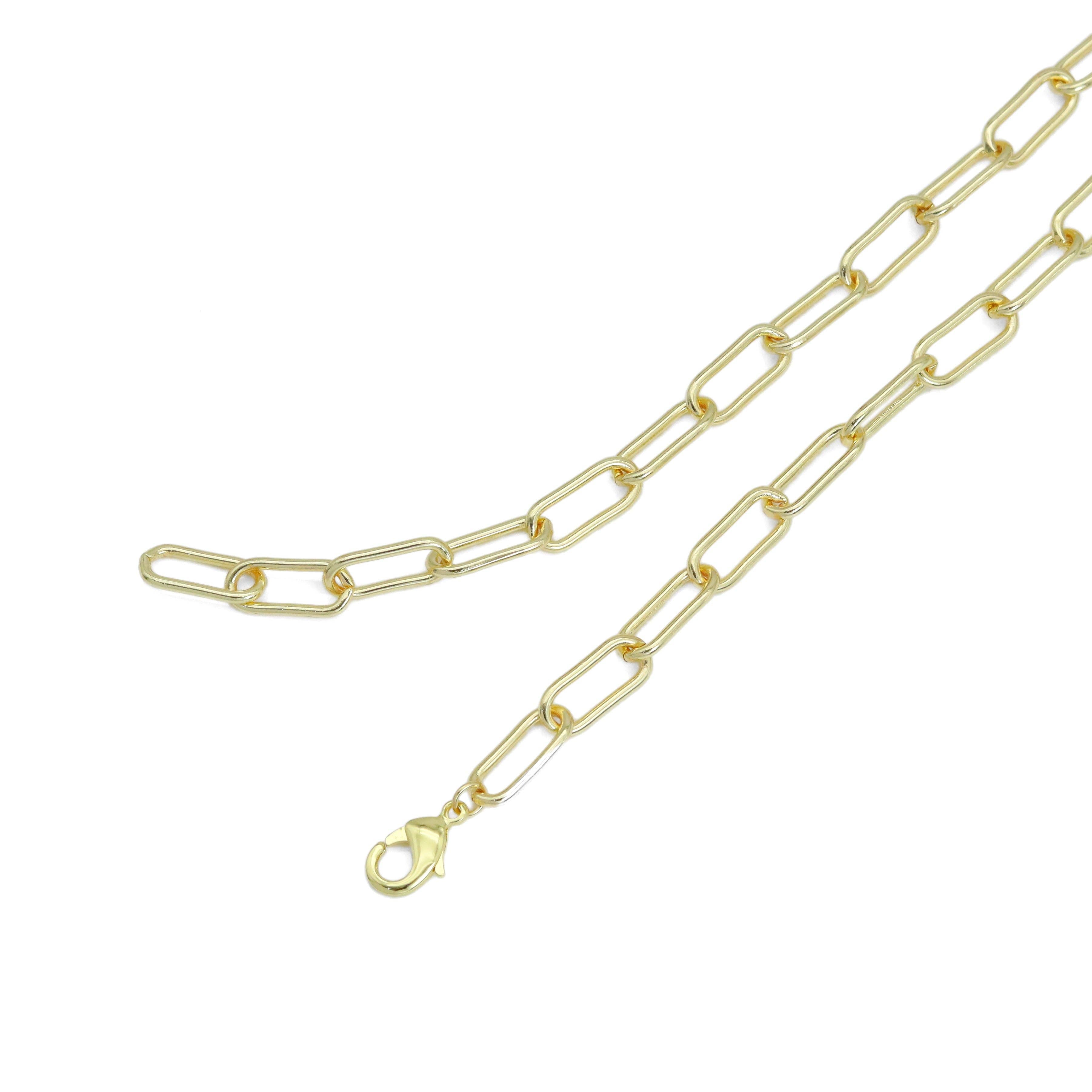 Gold Silver Paper Clip Link Chain Adjustable Necklace, Sku#EF595